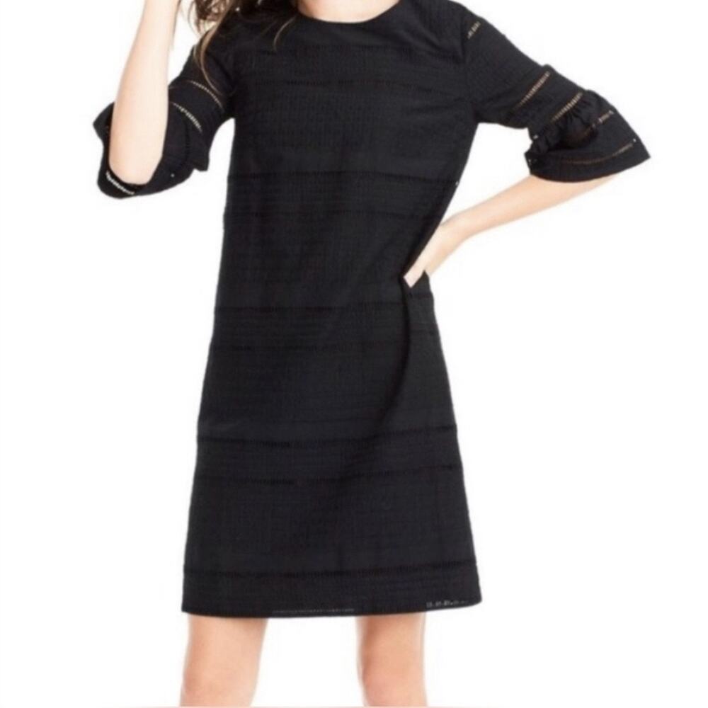 J. Crew Black Flutter Sleeve Eyelet Midi Shift Dress Sz 10